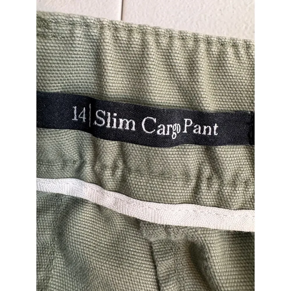 Talbots khaki green slim cargo pants deep pockets straight leg fly front Sz 14